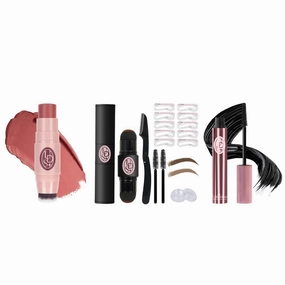 Unidollss Multi-Use Makeup Cream Blush Stick，Dual-Ended Eyebrow Stamp Stencil Kit and Tubing Mascara Volume and Length Black Upgrade