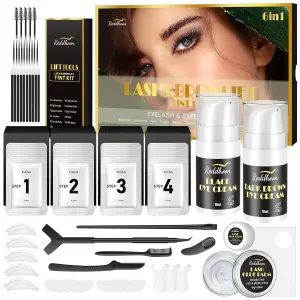 Upgraded Lash Lift & Brow Lamination Kit 4 In 1, Lash Lift Kit & Brow Lamination Kit with Double Black Brown, Curling Perming & Voluminous Lashes with Complete Tools, Salon & Home Use, Lasts 6-8 Weeks