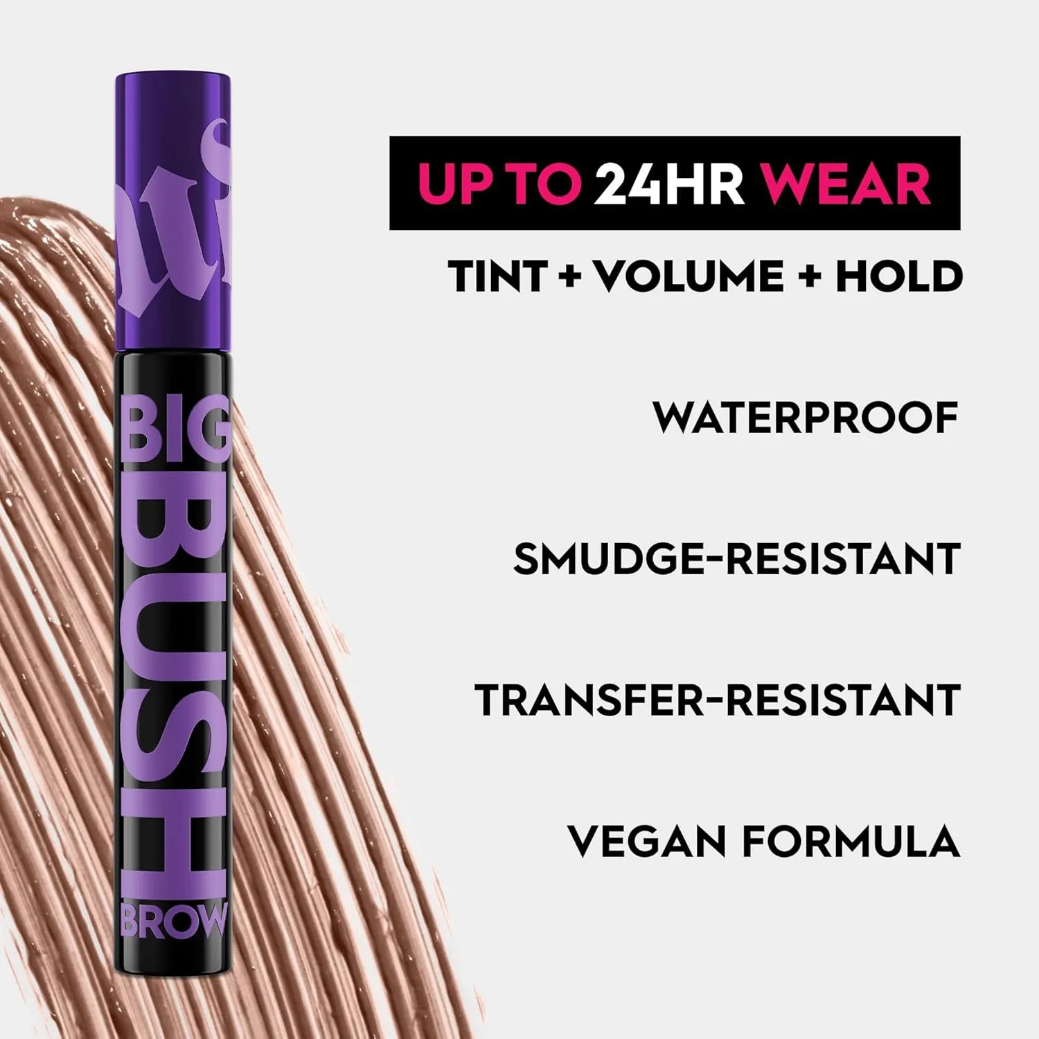 Urban Decay Big Bush Volumizing Tinted Eyebrow Gel, Waterproof, Smudge-Resistant, Flake-Resistant, Buildable Brow Gel Fibers, Long-lasting, Up to 24 HR Hold, Nourishing Castor Oil, Vegan - 0.19 fl oz