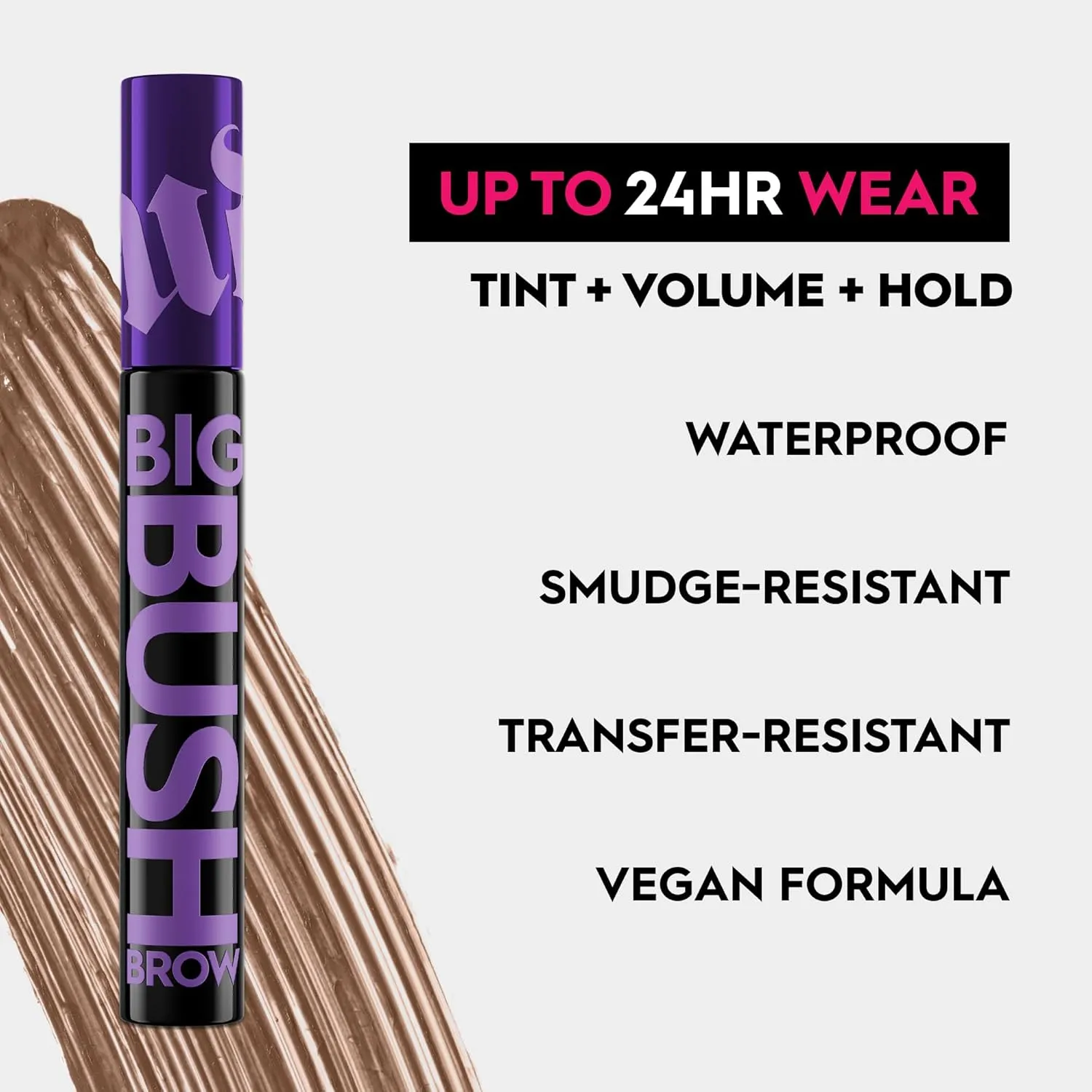 Urban Decay Big Bush Volumizing Tinted Eyebrow Gel, Waterproof, Smudge-Resistant, Flake-Resistant, Buildable Brow Gel Fibers, Long-lasting, Up to 24 HR Hold, Nourishing Castor Oil, Vegan - 0.19 fl oz