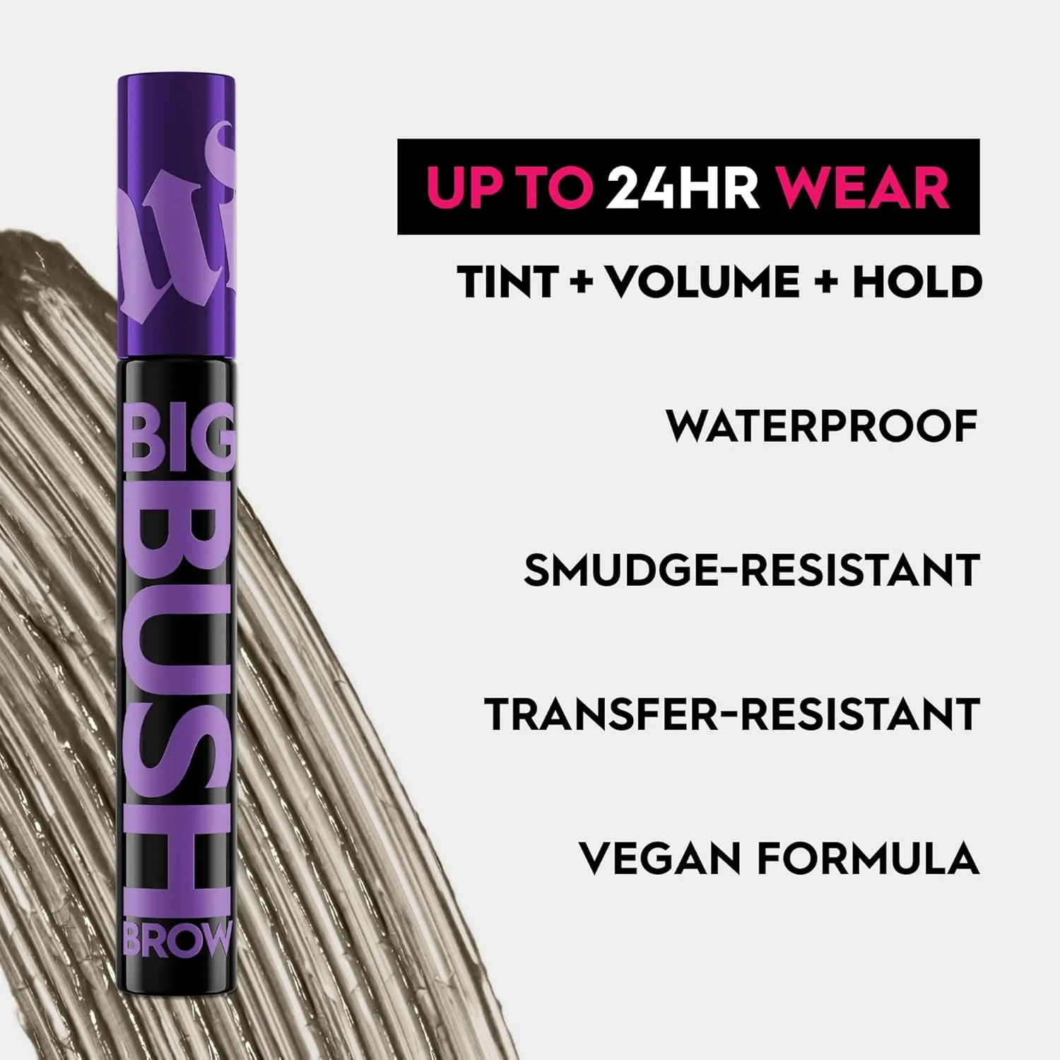 Urban Decay Big Bush Volumizing Tinted Eyebrow Gel, Waterproof, Smudge-Resistant, Flake-Resistant, Buildable Brow Gel Fibers, Long-lasting, Up to 24 HR Hold, Nourishing Castor Oil, Vegan - 0.19 fl oz