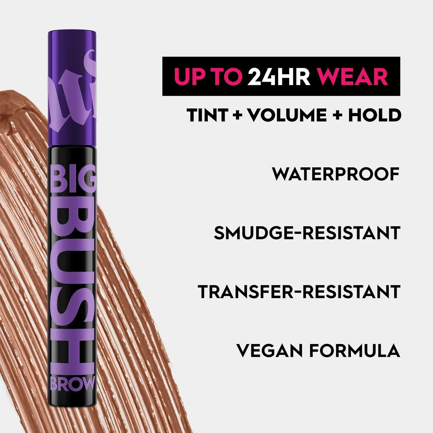 Urban Decay Big Bush Volumizing Tinted Eyebrow Gel, Waterproof, Smudge-Resistant, Flake-Resistant, Buildable Brow Gel Fibers, Long-lasting, Up to 24 HR Hold, Nourishing Castor Oil, Vegan - 0.19 fl oz