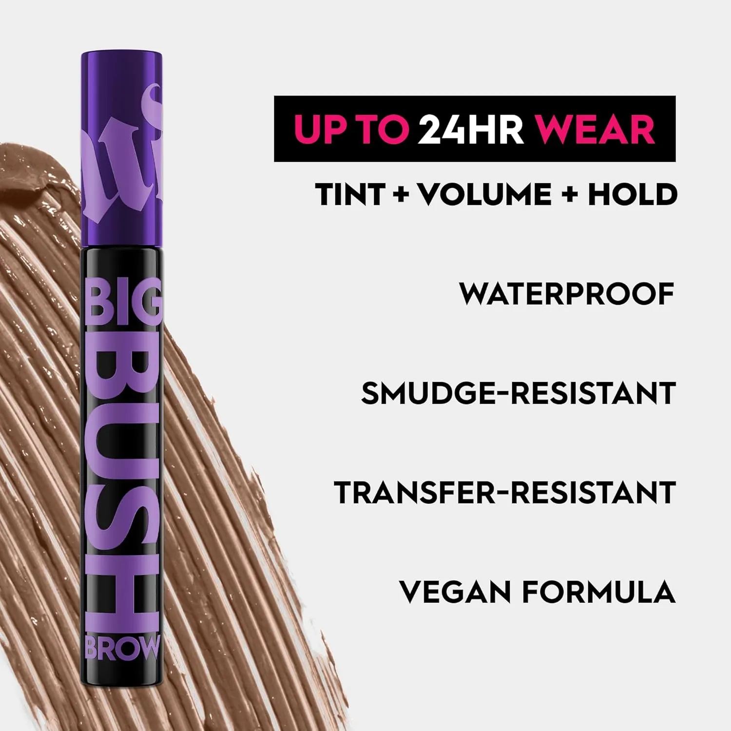 Urban Decay Big Bush Volumizing Tinted Eyebrow Gel, Waterproof, Smudge-Resistant, Flake-Resistant, Buildable Brow Gel Fibers, Long-lasting, Up to 24 HR Hold, Nourishing Castor Oil, Vegan - 0.19 fl oz
