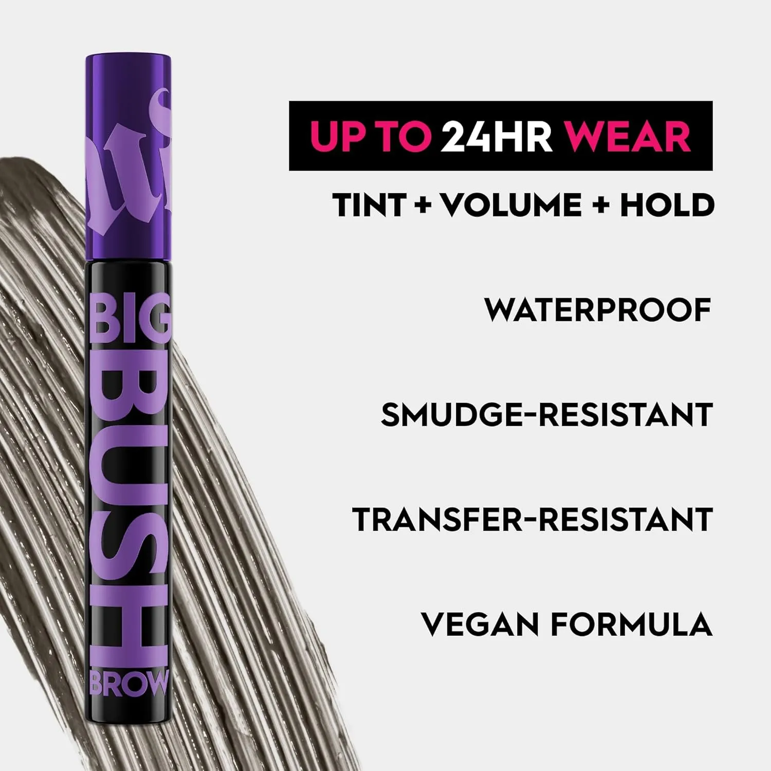 Urban Decay Big Bush Volumizing Tinted Eyebrow Gel, Waterproof, Smudge-Resistant, Flake-Resistant, Buildable Brow Gel Fibers, Long-lasting, Up to 24 HR Hold, Nourishing Castor Oil, Vegan - 0.19 fl oz
