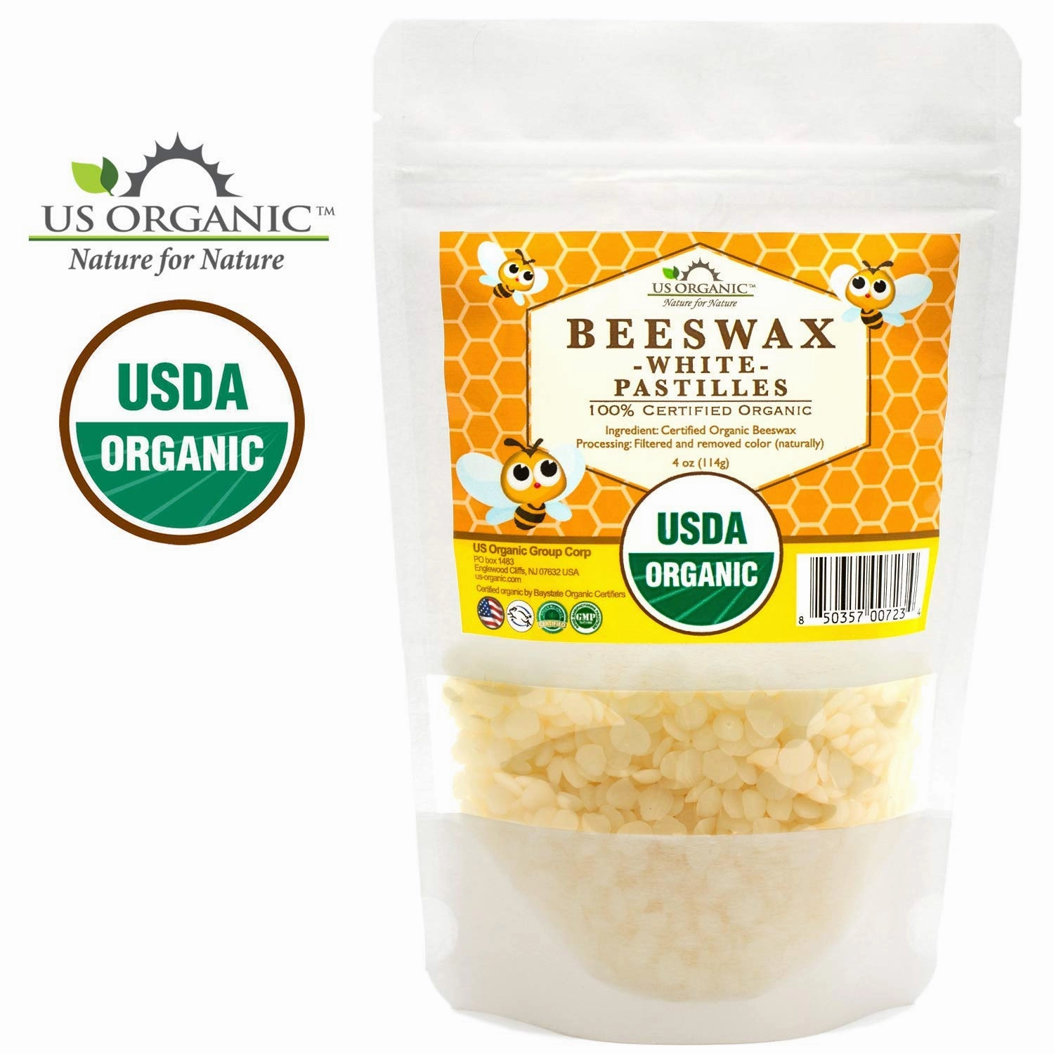 US Organic Beeswax 100% Pure White Pastilles, USDA Certified, for DIY Candle, Lip Balm, Body Cream, Lotion, Deodorant, Crayon, and Many More uses. 4 oz (Small)