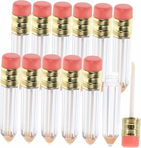Vaguelly 12Pcs Transparent Pencil Lip Gloss Tubes Refillable Makeup Containers for Shower Gel Body Lotion Durable Easy to Carry with Brush for DIY Cosmetics