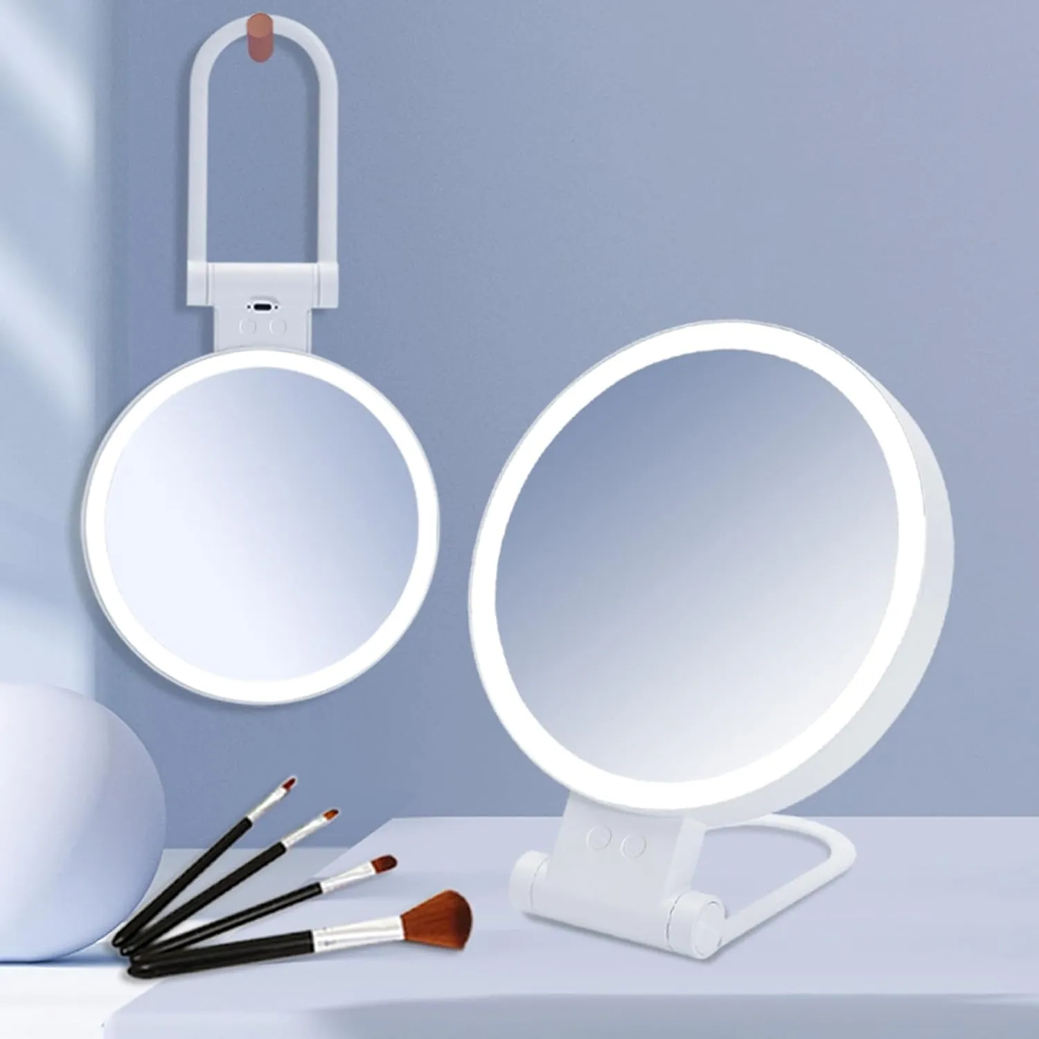 Vanity Mirror with Lights LED Lighted Makeup Mirror 5/10/20/30X Magnifying Double-Sided Cosmetic Mirror with Light USB Rechargeable Adjustable Brightness Portable Travel Vanity Mirror A