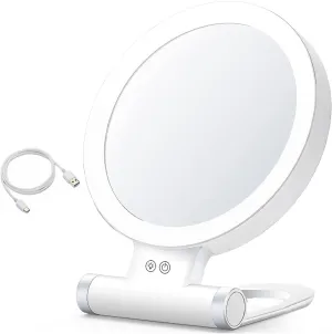 Vanity Mirror with Lights LED Lighted Makeup Mirror 5/10/20/30X Magnifying Double-Sided Cosmetic Mirror with Light USB Rechargeable Adjustable Brightness Portable Travel Vanity Mirror A