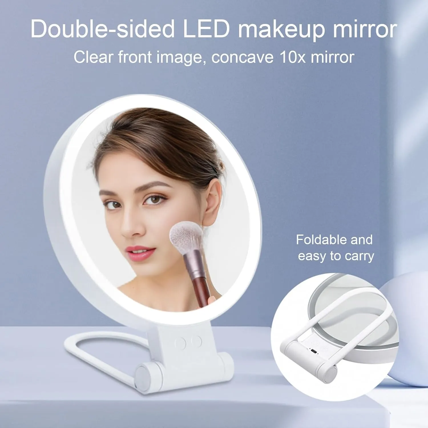 Vanity Mirror with Lights LED Lighted Makeup Mirror 5/10/20/30X Magnifying Double-Sided Cosmetic Mirror with Light USB Rechargeable Adjustable Brightness Portable Travel Vanity Mirror A