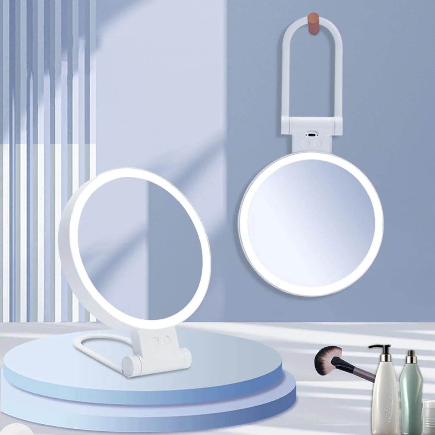 Vanity Mirror with Lights LED Lighted Makeup Mirror 5/10/20/30X Magnifying Double-Sided Cosmetic Mirror with Light USB Rechargeable Adjustable Brightness Portable Travel Vanity Mirror A
