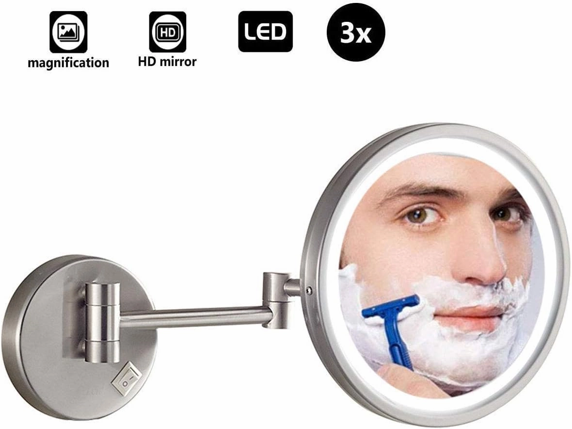 Vanity Mirror Round Make Up Mirror Wall Mounted 180° Ideal for Applying Make-Up Wearing Contacts and Shaving (Color : Chrome)