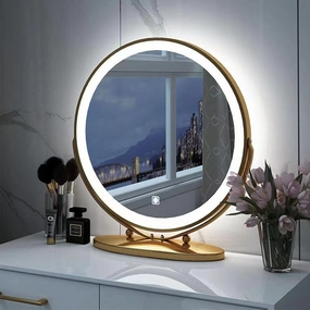 Vanity Mirror with Lights,Makeup Mirror with Lights, Smart Touch Control 3 Colors Dimmable Vanity Mirror, Built-in LED Strip, Intelligent Touch Screen Technology, 3 Lighting Modes Plug-in ,40CM,Gold