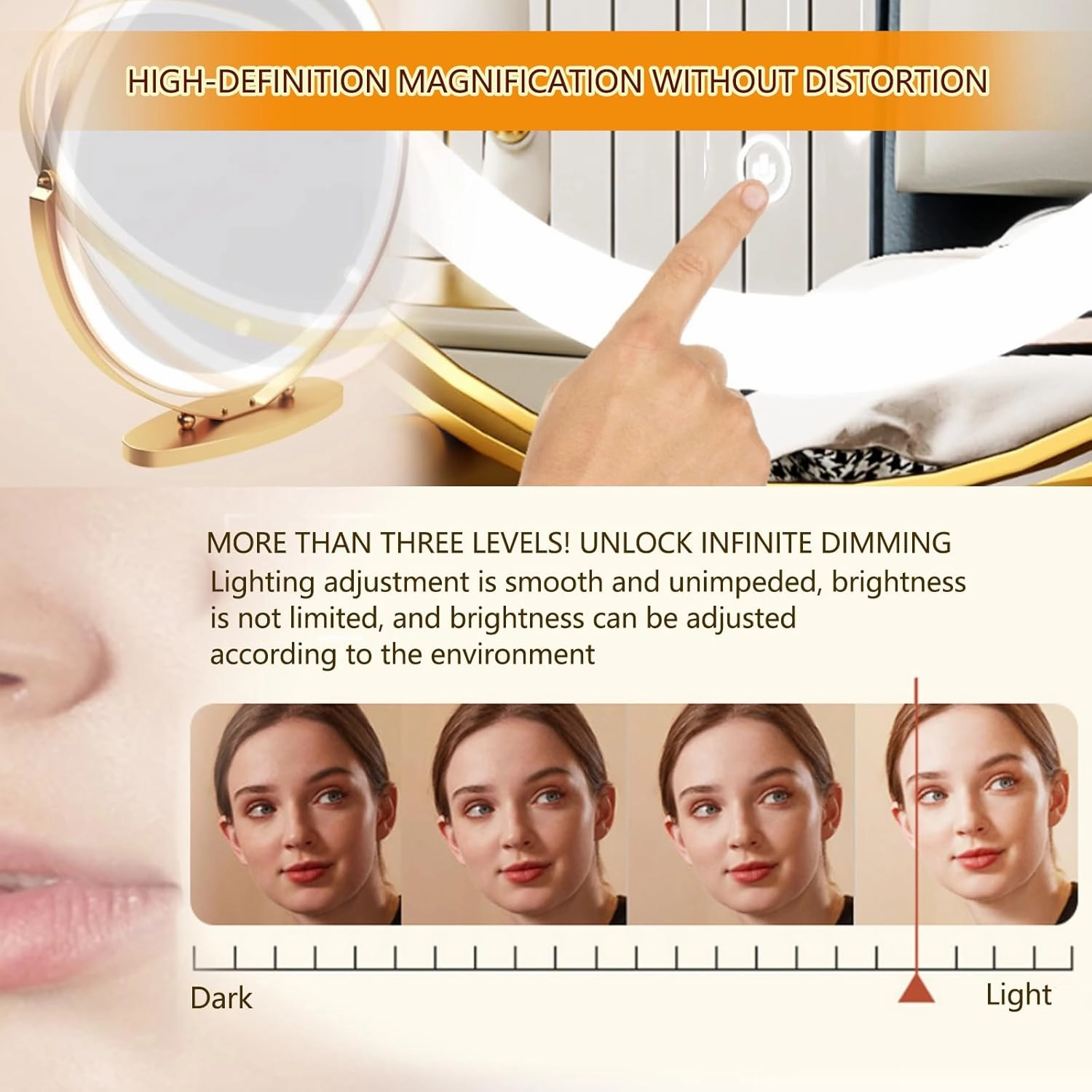 Vanity Mirror with Lights,Makeup Mirror with Lights, Smart Touch Control 3 Colors Dimmable Vanity Mirror, Built-in LED Strip, Intelligent Touch Screen Technology, 3 Lighting Modes Plug-in ,40CM,Gold