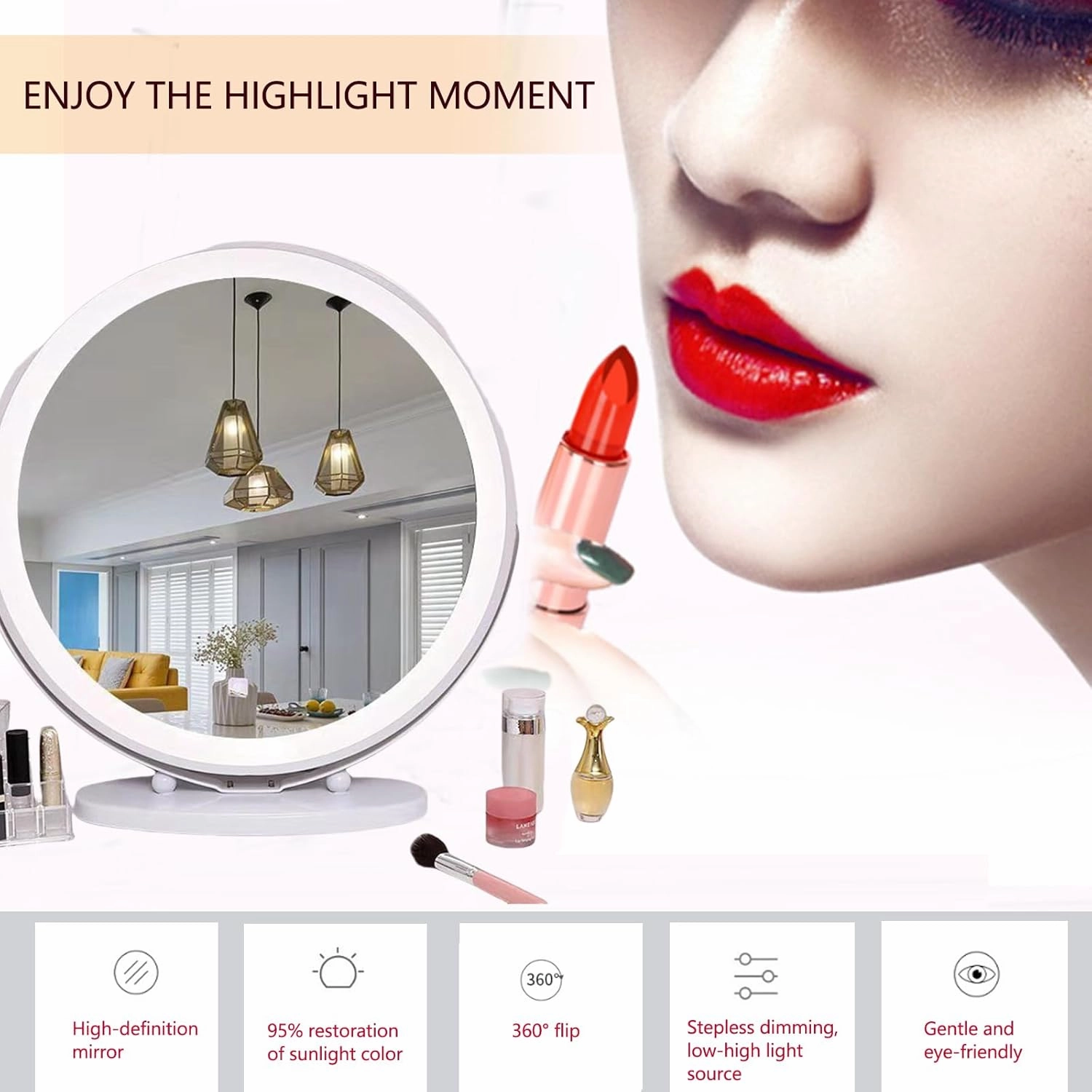 Vanity Mirror with Lights,Makeup Mirror with Lights, Smart Touch Control 3 Colors Dimmable Vanity Mirror, Built-in LED Strip, Intelligent Touch Screen Technology, 3 Lighting Modes Plug-in ,40CM,Gold