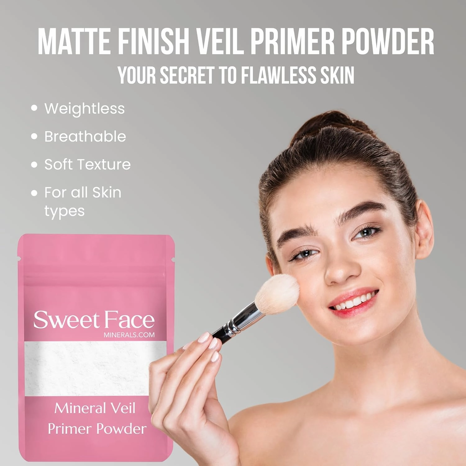 VEIL PRIMER BULK POWDER (1oz Refill Pouch) Matte Loose Minerals SPF 20 Oil Control Blurs Bare Face Extends Makeup Wear Melts Clear for Flawless Prep Before and Illuminating Setting Finish After