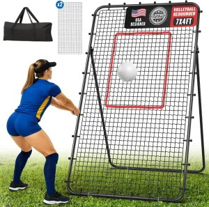Volleyball Rebounder Net 7x4 FT, 5-Angle Adjustable Bounce Back Net, Steel Frame & PE Training Net for Volleying/Spiking/Bumping, Rust-Resistant & Durable – w/Travel Bag for All Ages, Black