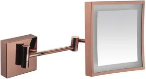 Wall Mirror for Bathroom , 3X LED Wall Mounted Makeup Mirror, Stainless Steel Magnifying Wall Bathroom Mirror Touch Screen, 360 Degree Swivel Rotation, 8 Inches, Square, for Bathroom ( Color : Rose Go