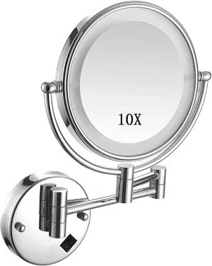 Wall Mount Makeup Mirror, 10x Magnification Cosmetic Mirror with Lights Led, Double Sided Mirror Bathroom Mirror 360 Rotation (Color : Gold) (Rose Gold)