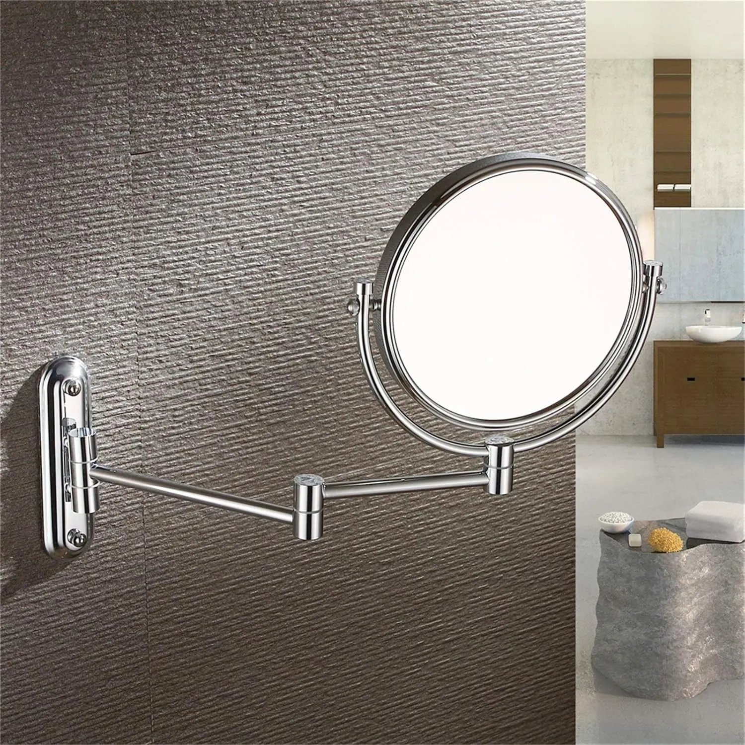 Wall Mounted 1X＆3X/5X/7X/10X Magnifying Makeup Mirror, 8 Inch Double Sided Chrome Finish Brass Extendable Swivel Shaving Vanity Mirrors,10x (Color : 5X)