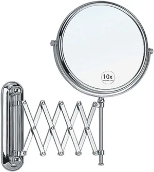 Wall-Mounted Makeup Mirror, 10X Magnification, Double-Sided Swivel, 360° Rotation, Extendable Arm, Bathroom Vanity Mirror