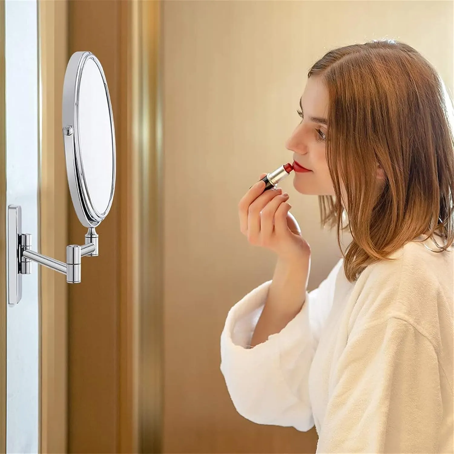 Wall Mounted Makeup Mirror, 8 inch 360° Rotatable Magnifying Shaving Mirror, Extendable Folding Arm Bathroom Vanity Mirrors (Cromo 3X)