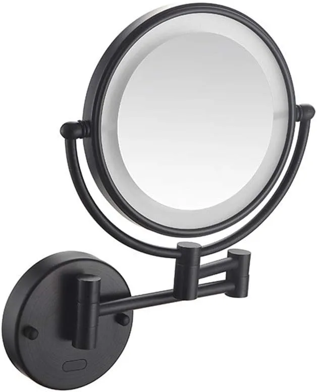 Wall Mounted Makeup Mirror, Two-Sided Swivel Wall Mount Mirror Two-Sided Extendable, 360 Degree Swivel, Extendable Arm(Matte Black,5X)