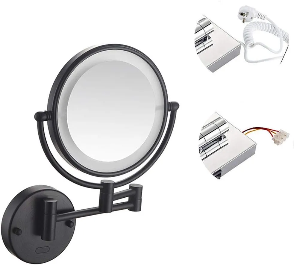 Wall Mounted Makeup Mirror, Two-Sided Swivel Wall Mount Mirror Two-Sided Extendable, 360 Degree Swivel, Extendable Arm(Matte Black,5X)