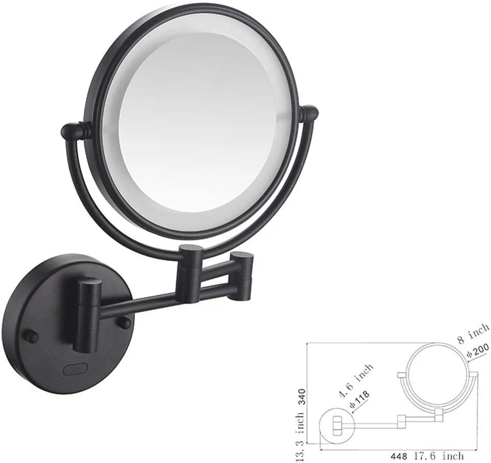 Wall Mounted Makeup Mirror, Two-Sided Swivel Wall Mount Mirror Two-Sided Extendable, 360 Degree Swivel, Extendable Arm(Matte Black,5X)