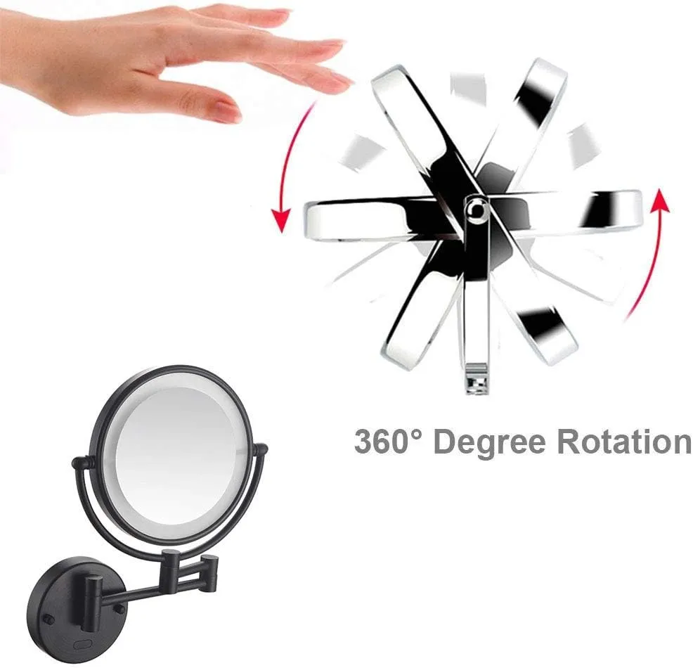 Wall Mounted Makeup Mirror, Two-Sided Swivel Wall Mount Mirror Two-Sided Extendable, 360 Degree Swivel, Extendable Arm(Matte Black,5X)