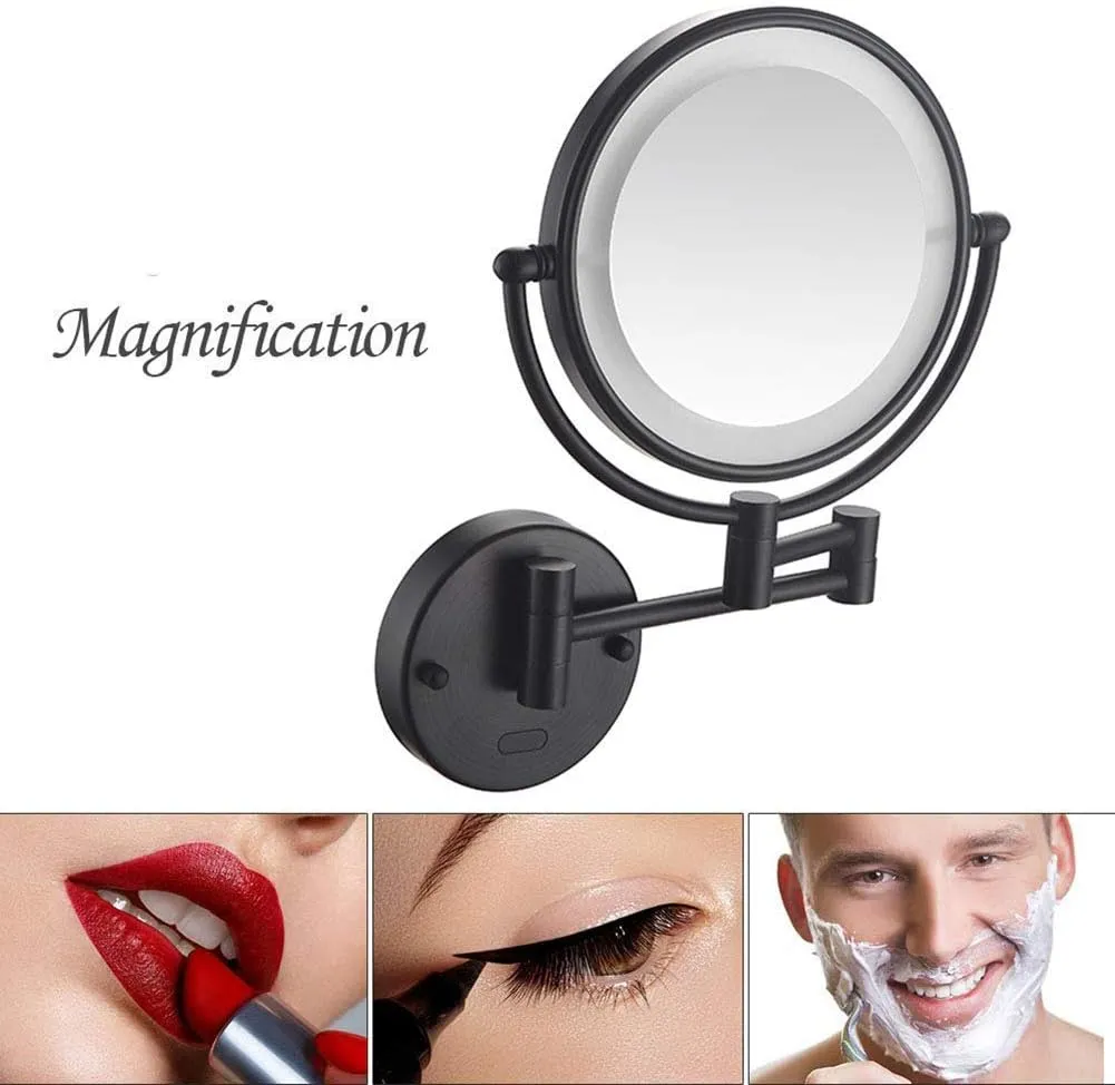 Wall Mounted Makeup Mirror, Two-Sided Swivel Wall Mount Mirror Two-Sided Extendable, 360 Degree Swivel, Extendable Arm(Matte Black,5X)