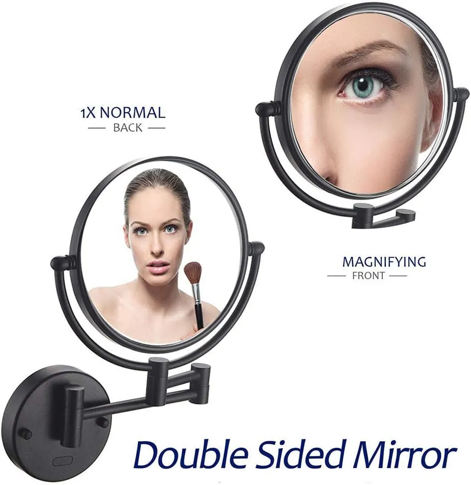 Wall Mounted Makeup Mirror, Two-Sided Swivel Wall Mount Mirror Two-Sided Extendable, 360 Degree Swivel, Extendable Arm(Matte Black,5X)