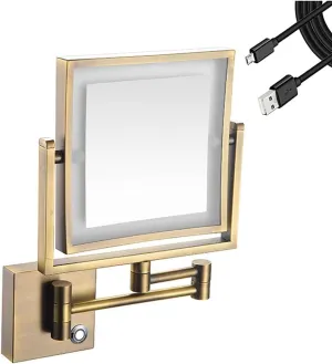 Wall Mounted Makeup Mirror with 1X/3X Magnification,8 Inch Rechargeable Magnifying Lighted Vanity Mirrors with LED Lights,Double Sided Dimmable 360° Chrome Shaving Mirror for Bathroom