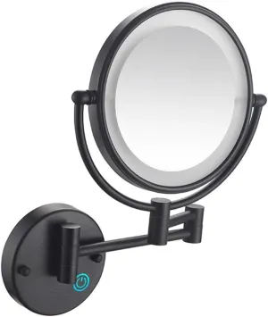 Wall Mounted Makeup Mirror with LDE Lights,8-Inch Two-Sided Swivel Wall Mount Mirror with Magnification,360 Degree Swivel,Extendable Arm,Round,for Bathroom(Matte Black,3X)