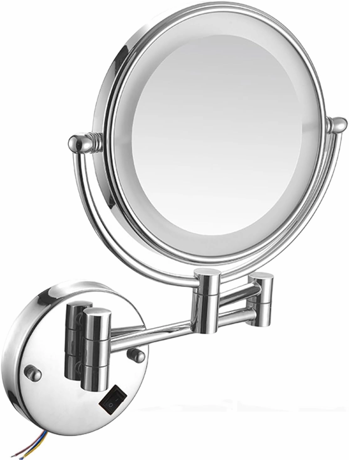 Wall Mount Magnifying Mirror with Light, LED Lighted/8 inches, Double Sided, Double-Sided Round Cosmetic Mirror with Light and Magnification, Retractable and Extension 360° Swivel Mirror
