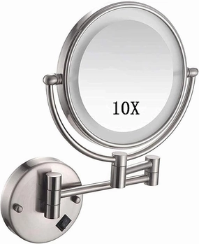 Wall Mount Makeup Mirror, 10x Magnification Cosmetic Mirror with Lights Led, Double Sided Mirror Bathroom Mirror 360 Rotation (Color : Gold) (Nero)