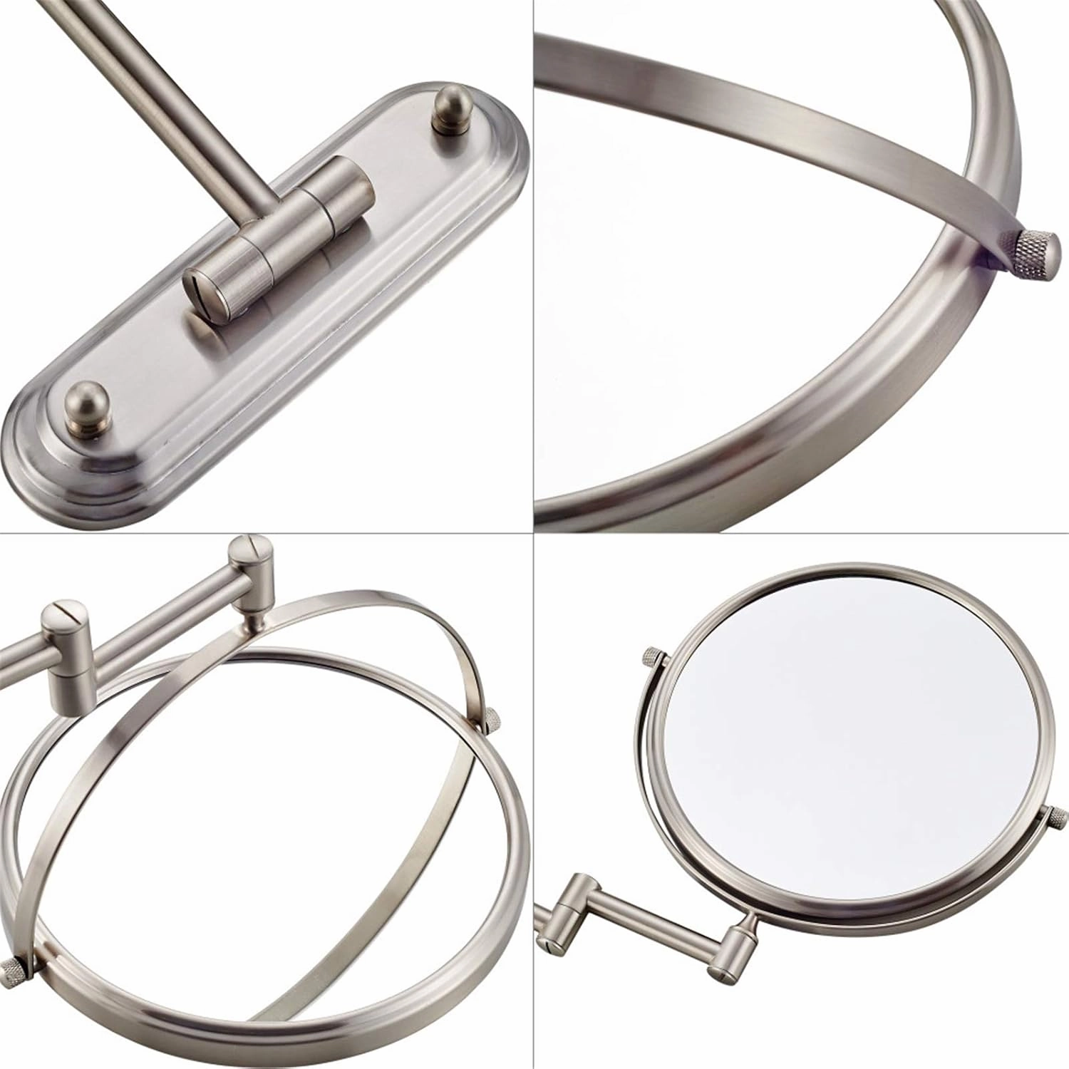 Wall Mounted 1X＆3X/5X/7X/10X Magnifying Makeup Mirror 8 Inch Double Sided Brass Extendable Arm Rotatable Shaving Vanity Mirrors for Bathroom Nickel 3X (Color : Bras(Nickel,3X)