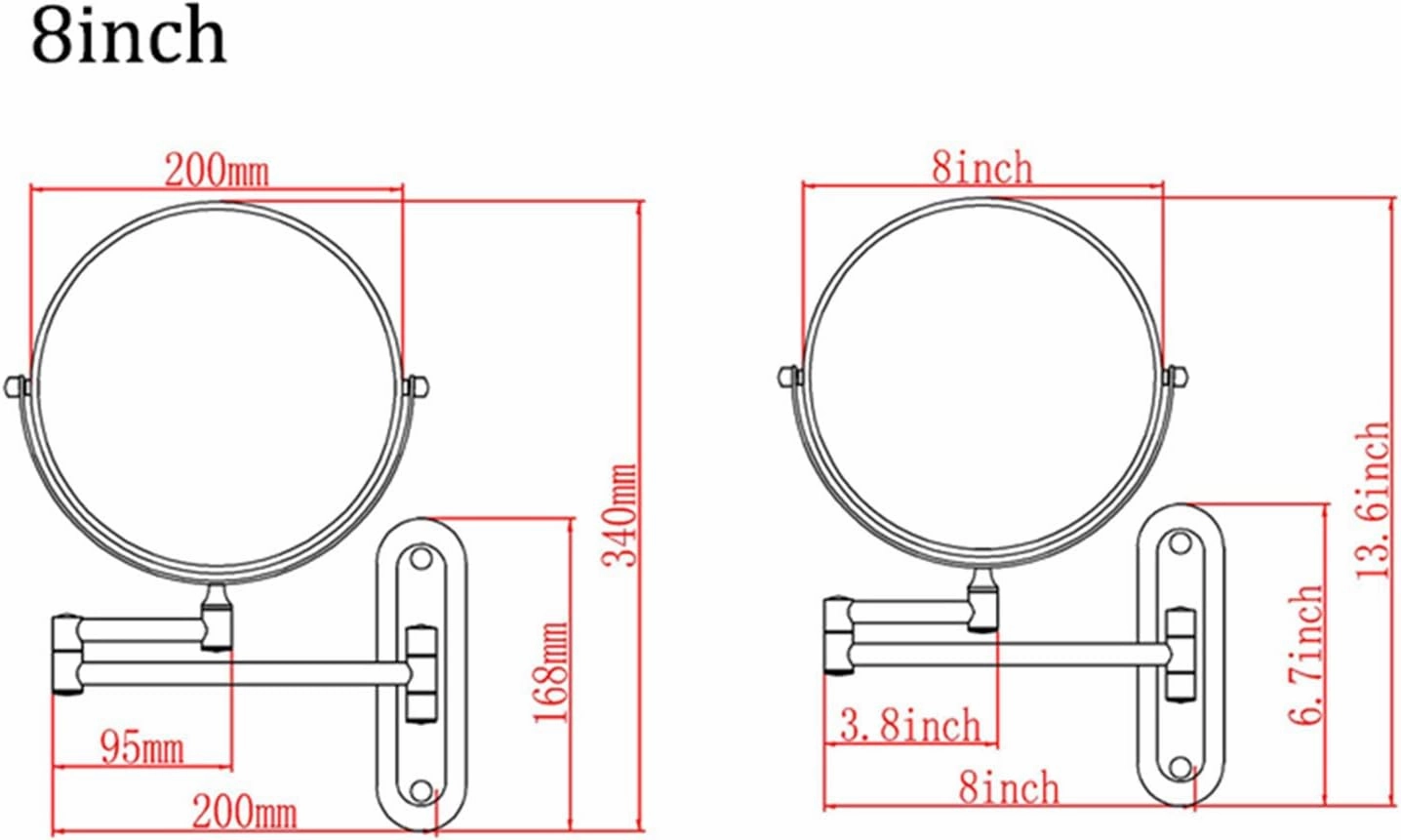 Wall Mounted 1X＆3X/5X/7X/10X Magnifying Makeup Mirror 8 Inch Double Sided Brass Extendable Arm Rotatable Shaving Vanity Mirrors for Bathroom Nickel 3X (Color : Bras(Nickel,3X)