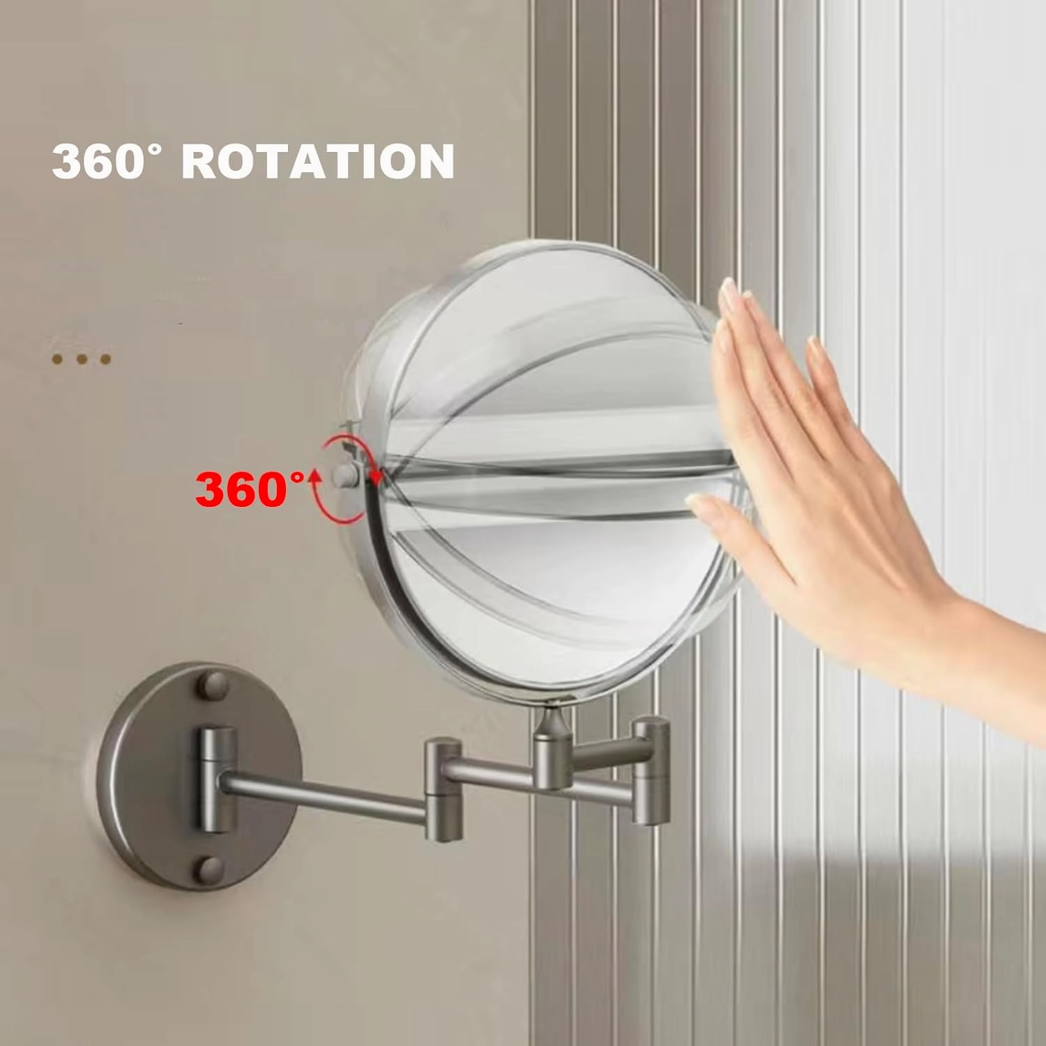 Wall Mounted Makeup Mirror, 3X Magnifying Mirror, 360° Swivel, Retractable Folding Bathroom Shaving Mirror, Aluminium Alloy Frame, 3 Styles(Size:1 Fold)