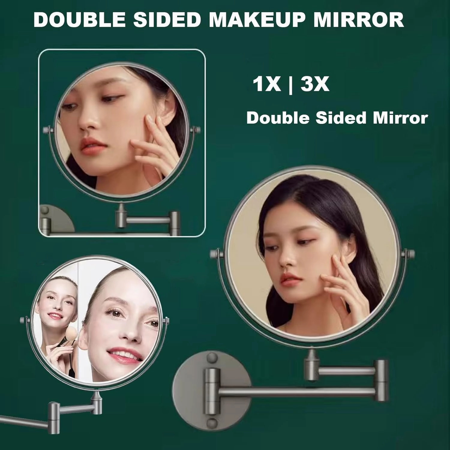 Wall Mounted Makeup Mirror, 3X Magnifying Mirror, 360° Swivel, Retractable Folding Bathroom Shaving Mirror, Aluminium Alloy Frame, 3 Styles(Size:1 Fold)