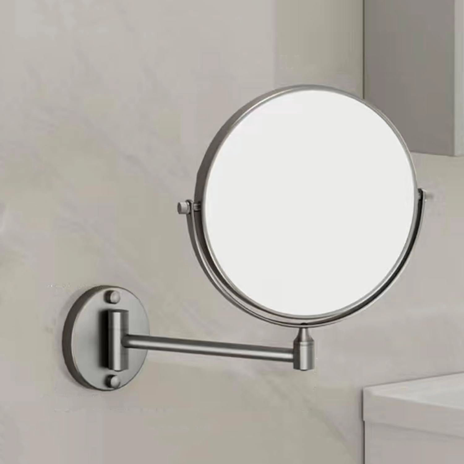 Wall Mounted Makeup Mirror, 3X Magnifying Mirror, 360° Swivel, Retractable Folding Bathroom Shaving Mirror, Aluminium Alloy Frame, 3 Styles(Size:1 Fold)