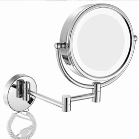 Wall Mounted Makeup Mirror, 8.5-Inch Double-Sided Mirror with 5X Magnification, LED Light, 360° Swive