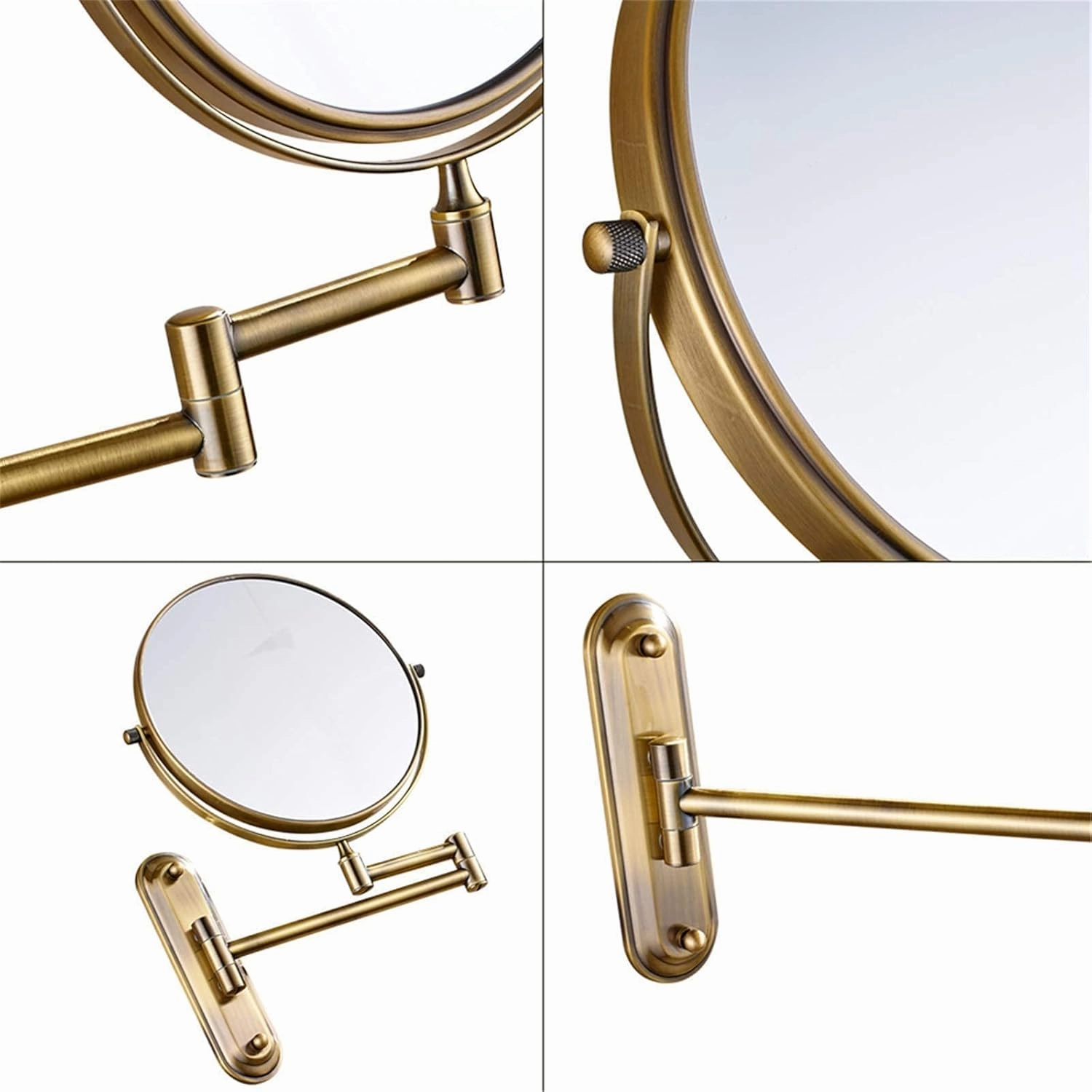 Wall-Mounted Makeup Mirror, 8 Inch Brass Magnifying Double Sided Shaving Mirror, Bathroom Extendable 360° Swivel Cosmetic Vanity Mirror (Brass 10X)