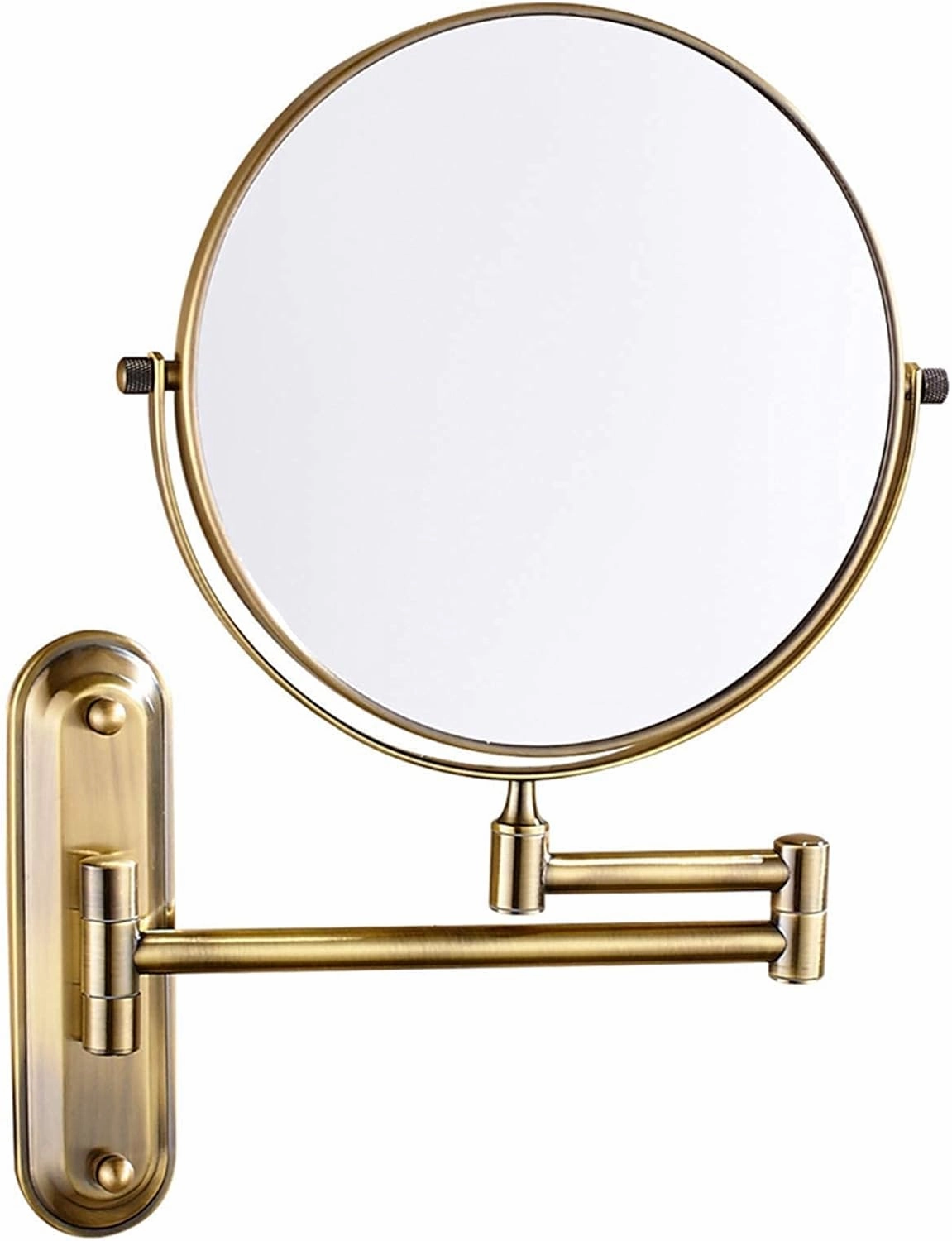 Wall-Mounted Makeup Mirror, 8 Inch Brass Magnifying Double Sided Shaving Mirror, Bathroom Extendable 360° Swivel Cosmetic Vanity Mirror (Brass 10X)
