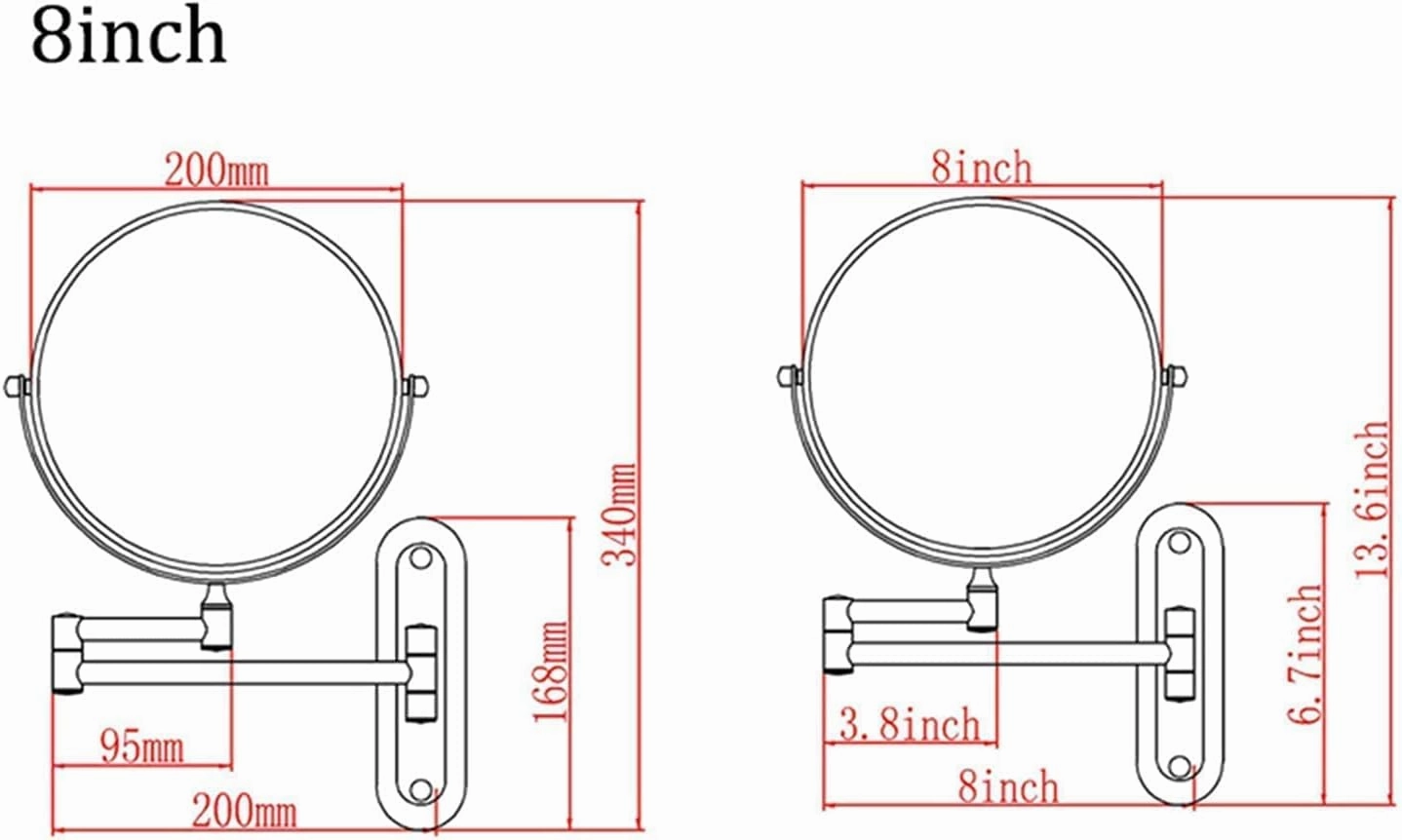 Wall-Mounted Makeup Mirror, 8 Inch Brass Magnifying Double Sided Shaving Mirror, Bathroom Extendable 360° Swivel Cosmetic Vanity Mirror (Brass 10X)