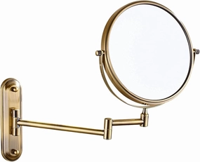 Wall-Mounted Makeup Mirror, 8 Inch Brass Magnifying Double Sided Shaving Mirror, Bathroom Extendable 360° Swivel Cosmetic Vanity Mirror (Brass 10X)