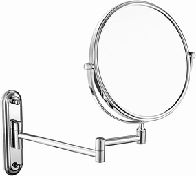 Wall-Mounted Makeup Mirror, 8 Inch Brass Magnifying Double Sided Shaving Mirror, Bathroom Extendable 360° Swivel Cosmetic Vanity Mirror (Color : Chrome, Size : 10X)