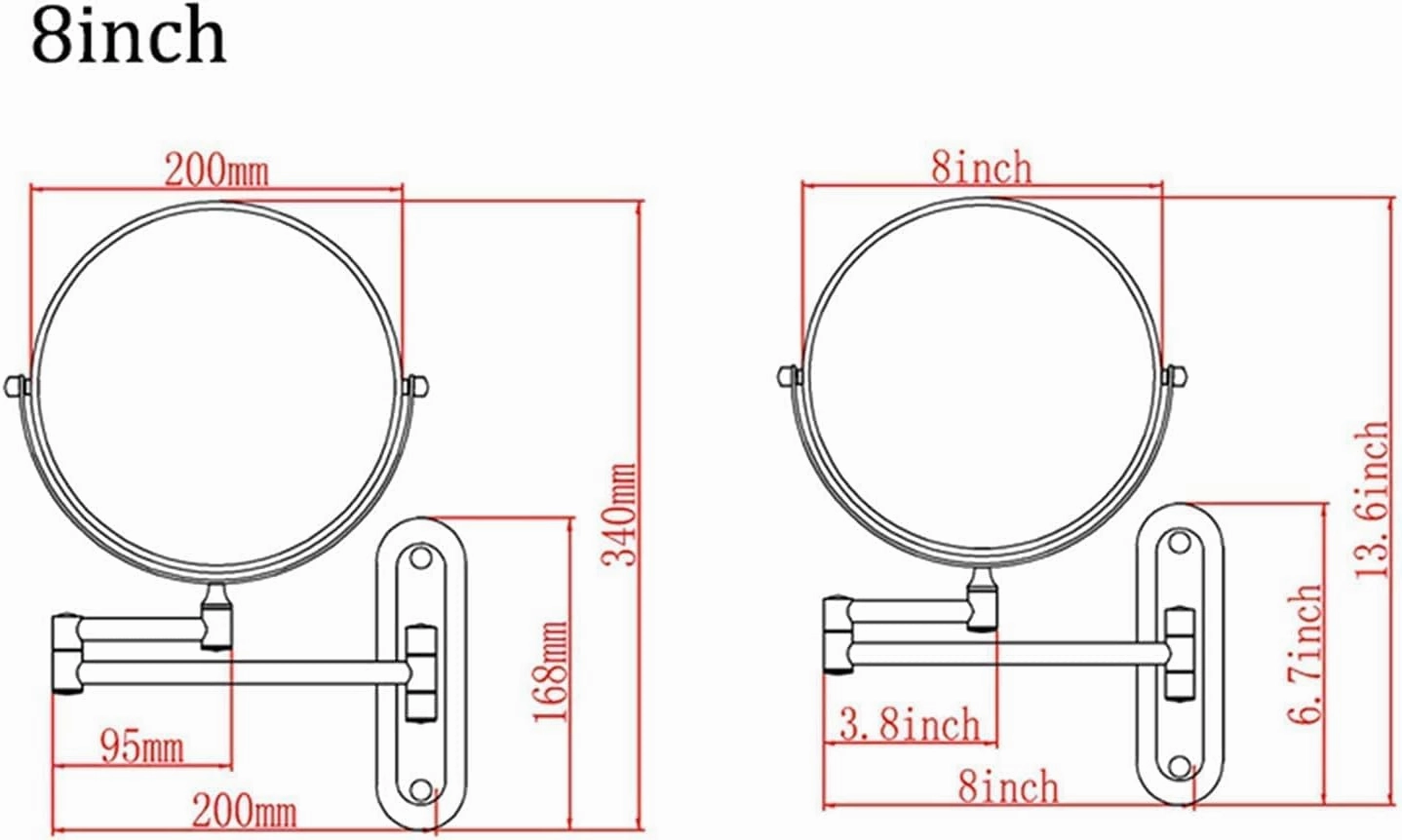 Wall-Mounted Makeup Mirror, 8 Inch Brass Magnifying Double Sided Shaving Mirror, Bathroom Extendable 360° Swivel Cosmetic Vanity Mirror(Nickel,10X)