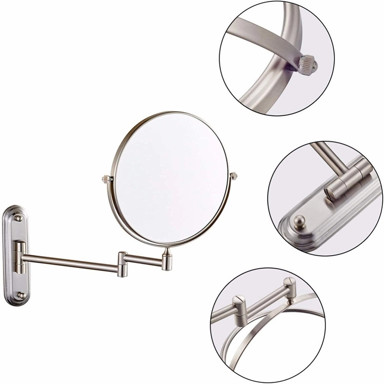 Wall-Mounted Makeup Mirror, 8 Inch Brass Magnifying Double Sided Shaving Mirror, Bathroom Extendable 360° Swivel Cosmetic Vanity Mirror(Nickel,10X)