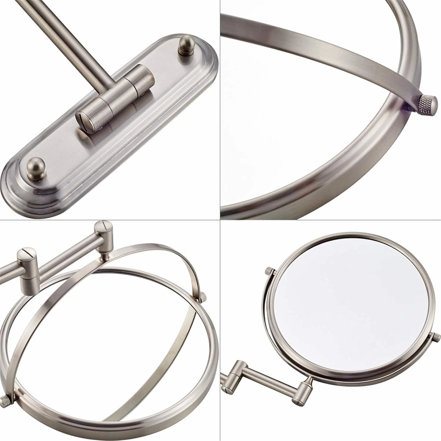 Wall-Mounted Makeup Mirror, 8 Inch Brass Magnifying Double Sided Shaving Mirror, Bathroom Extendable 360° Swivel Cosmetic Vanity Mirror(Nickel,10X)