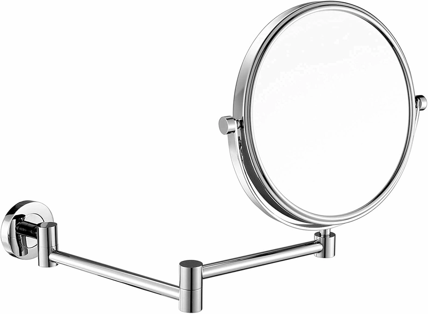 Wall-Mounted Makeup Mirror, 8 Inch Brass Magnifying Round Double Sided Shaving Mirror, Bathroom Extendable 360° Swivel Cosmetic Vanity Mirror(Chrome,10X)